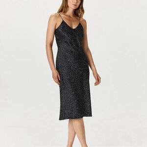 Quince Black White Polka Dot 100% Silk Washable Midi Slip Dress
